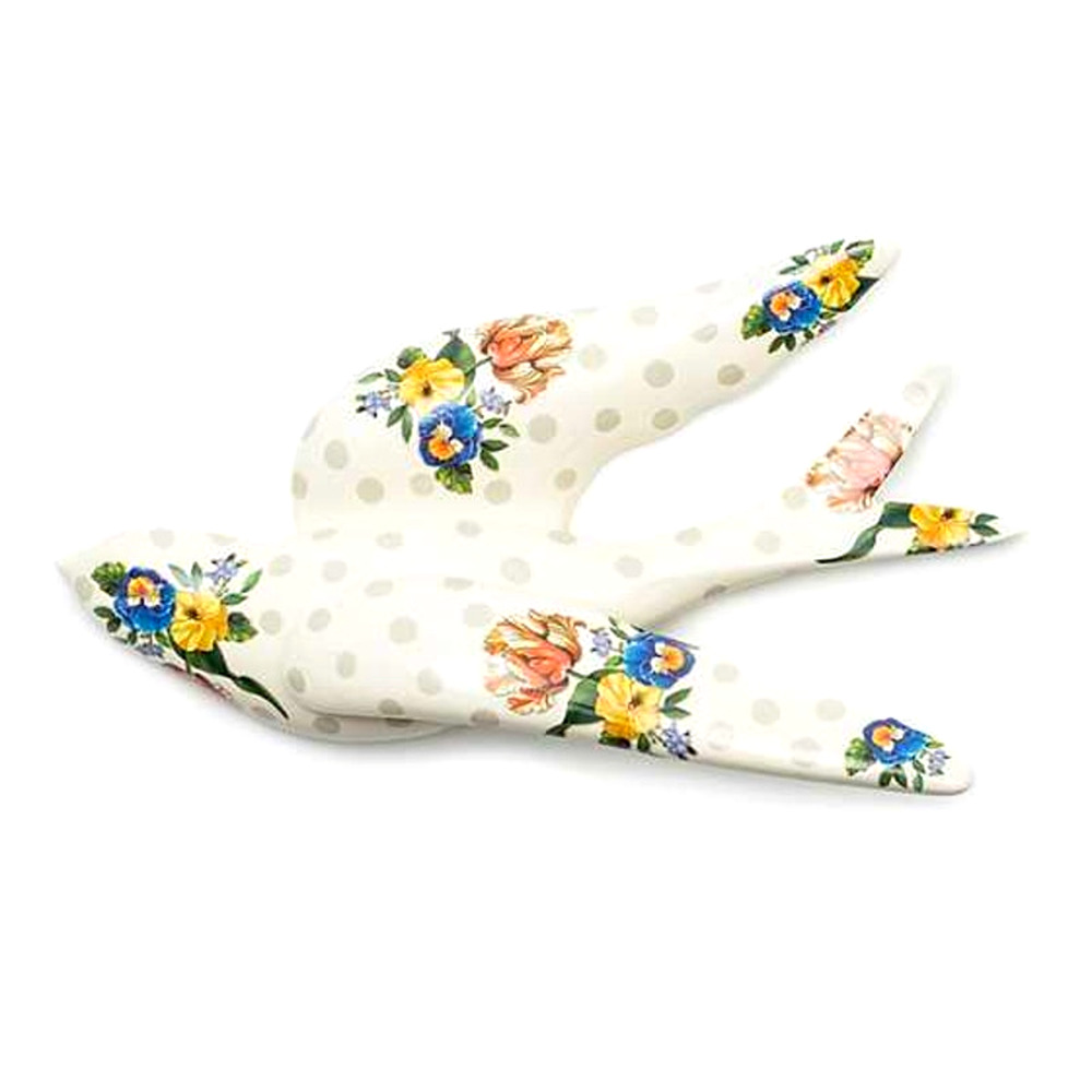 MACKENZIE-CHILDS Wildflowers Swallowtail Wall Decor Grey White Bird Art NEW